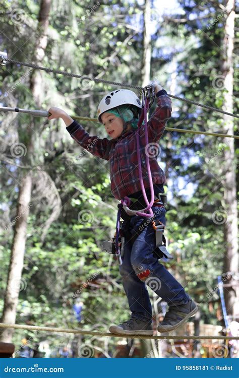 Child Climbing In Adventure Rope Park Stock Image Image Of Challenge