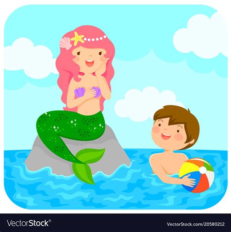 Mermaid And Boy Royalty Free Vector Image Vectorstock