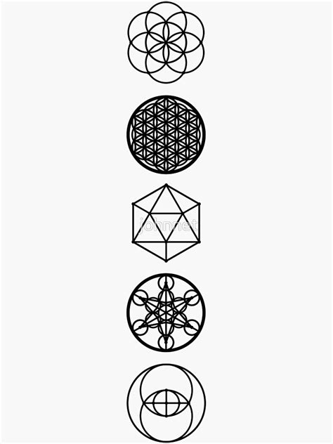 5 Sacred Geometry Symbols Sticker By Johnnet Redbubble Sacred