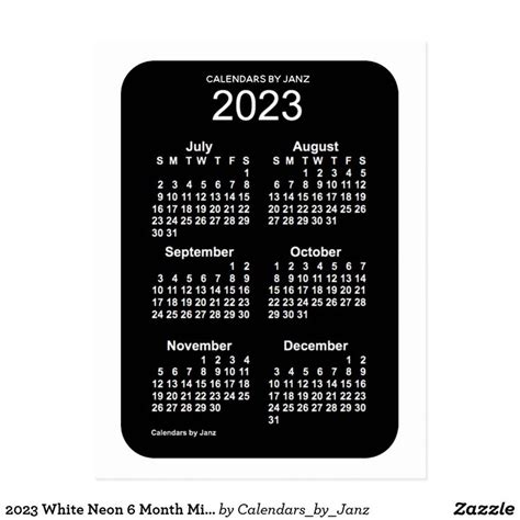 2023 White Neon 6 Month Mini Calendar By Janz Postcard Zazzle Mini