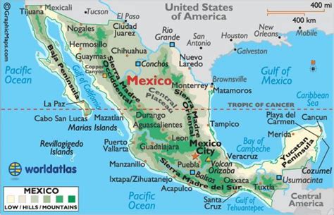 Le mexique carte de montagnes Mexique carte des monts Amérique