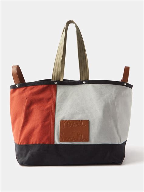 Neutral Colour Block Canvas Tote Bag Paul Smith Matchesfashion Au