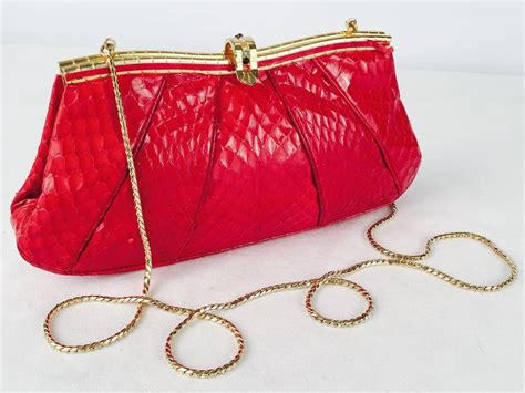 Judith Leiber Red Snakeskin Evening Bag With Jeweled Clasp For Sale At