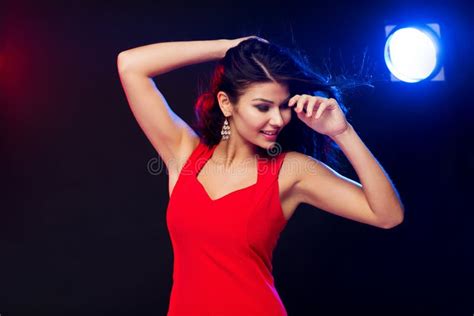 beautiful woman in red dancing at nightclub stock image image of chic club 61354159