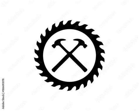 cross hammer and woodworking tools saw blade circular sawmill blades illustration symbol vector