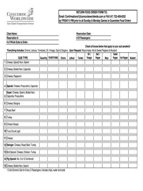 Restaurant Order Sheet Template Excel Fill Online Printable