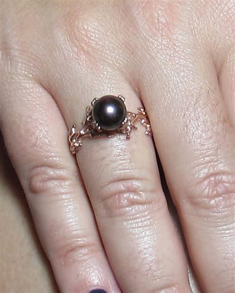 Black Pearl Ring Gold Pearl Ring Black Pearl Engagement Etsy