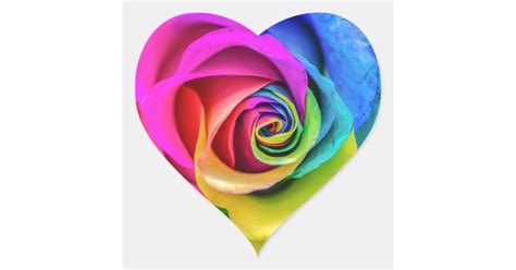 Beautiful Rainbow Rose Flower Heart Sticker Zazzle