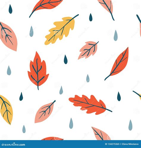 Vector Seamless Pattern With Doodle Fall Leaves Stock Vector