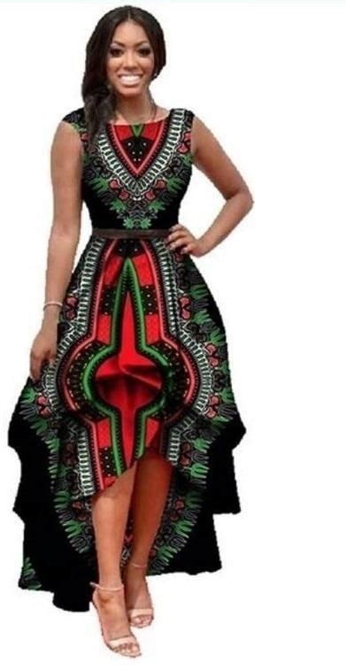Afrofashion Sleeveless Dress Women Printing African Fashion Dresses African Dresses For Women