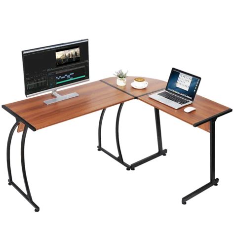 Bright Walnut Desk Corner Computer Gaming Laptop Table Workstation L