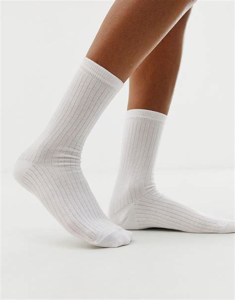 Asos Calf Length Rib Socks In White Lyst