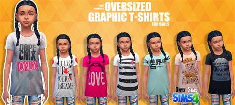 Ts4 Female Child Oversize Graphic Tees Onyx Sims