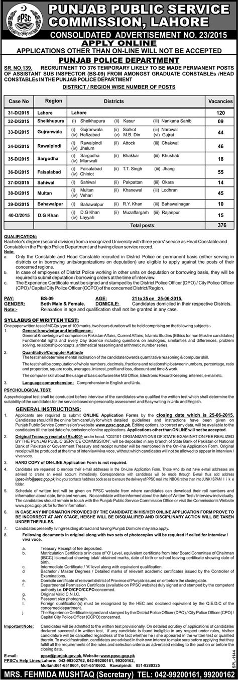 Ppsc Asi Jobs In Punjab Police 2015 Apply Online Application Form
