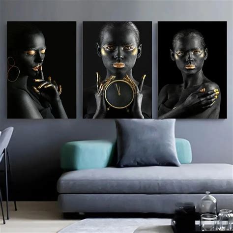 Oro Negro Desnudo Arte Africano Mujer Pintura Al Óleo Sobre Lienzo Cuadros Carteles Y Estampados
