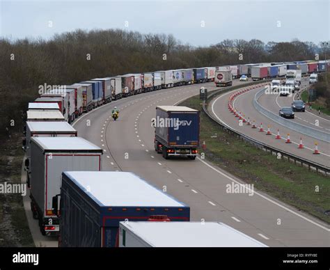 Police Initiate Operation Stack On The M20 Motorway Ashford Kent Due To Severe Delays At The