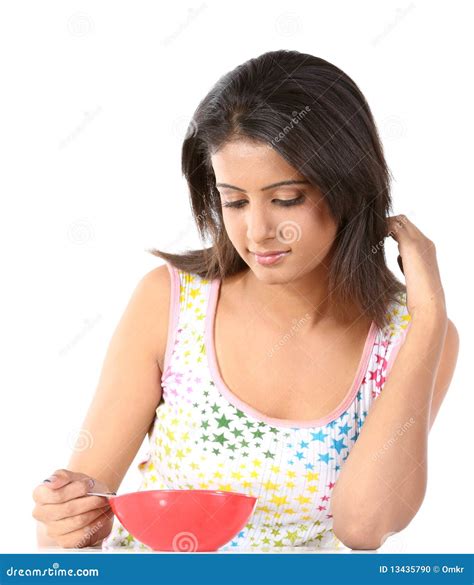 Woman Eating Healthy Breakfast Cereal Stock Photo Image 13435790