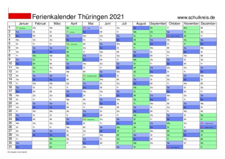 Kalender 2021 thüringen als pdf oder excel. Schulferien-Kalender Thüringen 2021 mit Feiertagen und ...