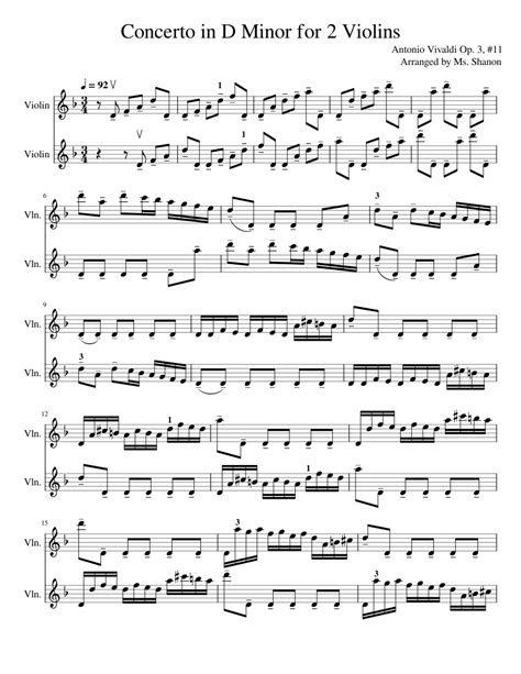 Concerto In D Minor For 2 Violins Antonio Vivaldi Sheet Music For