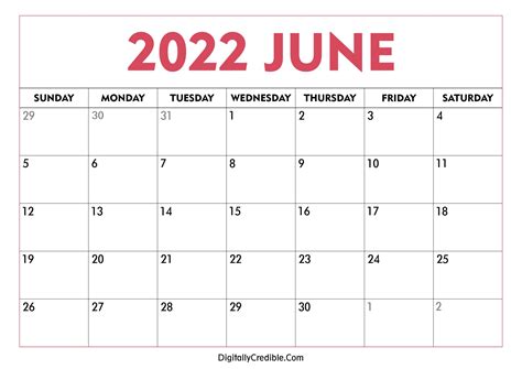 June Calendar 2022 Printable