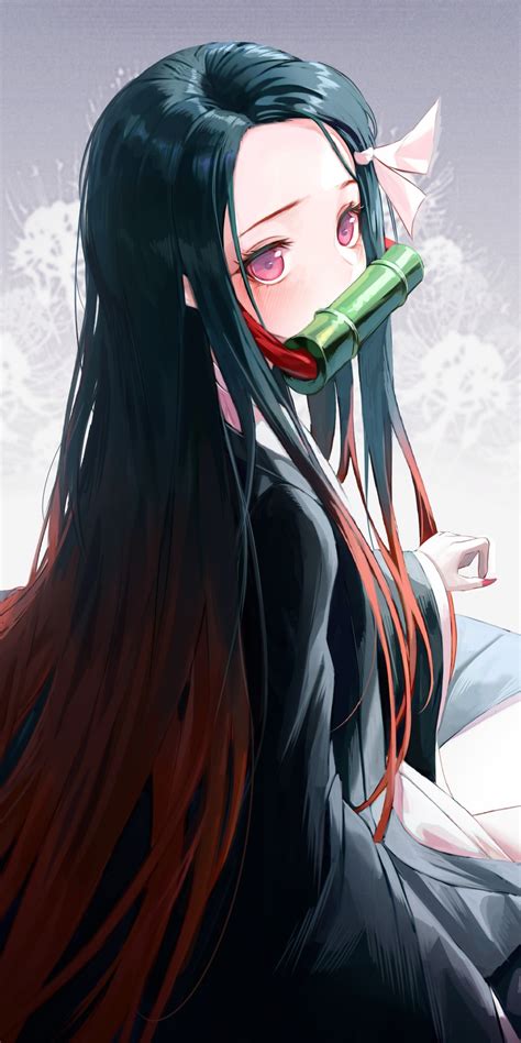 Download 1080x2160 Kamado Nezuko Cute Long Hair Black