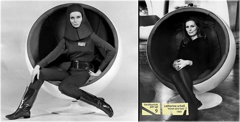 two publicity photos with our lovely catherine schell from 1969 s moon zero two note
