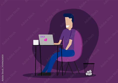 cartoon illustration of a man masturbate while watching porn on the laptop stock vector adobe