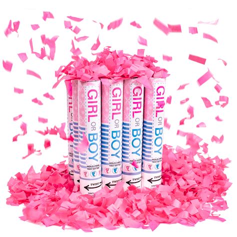12 Girl Party Poppers Cannon Gender Reveal Pink Confetti Cannons Pack