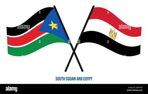 banderas de sudán del sur y egipto cruzadas y agitando estilo plano proporción oficial
