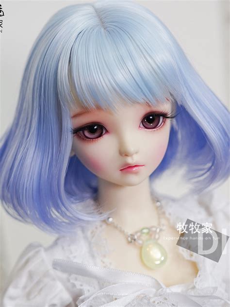 Bjd Wig Girl Blue Short Hair Wig For Sdmsd Size Ball Jointed Dollwig