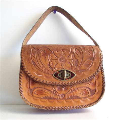 Vintage Western Hand Tooled Leather Bag Purse