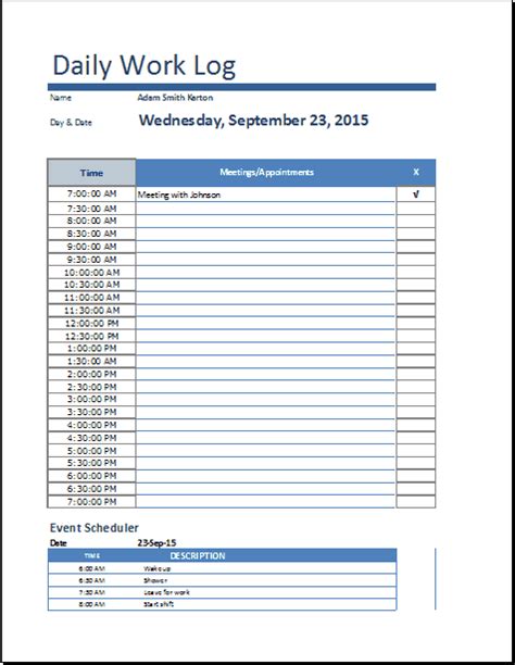 Project Daily Log Template Excel Excel Templates