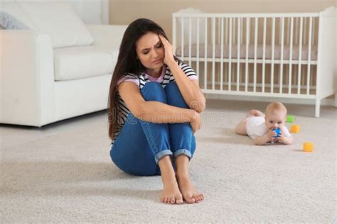 Young Mother Suffering From Postnatal Depression Stock Photo Image Of