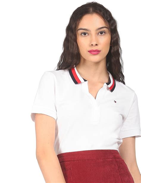 Buy Tommy Hilfiger Women White Notch Collar Solid Polo Shirt