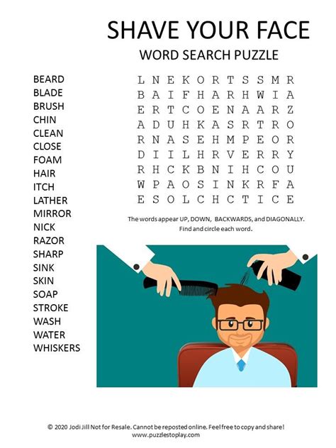 Shave Your Face Word Search Puzzle Word Puzzles For Kids Free Word