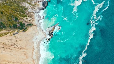 Aerial View Of Ocean Blue Waves Rocks Hd Nature Wallpapers Hd