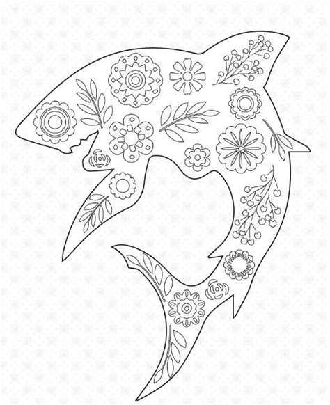 A selection of easy, free coloring pages to color in online. Floral Shark Coloring Page | FaveCrafts.com