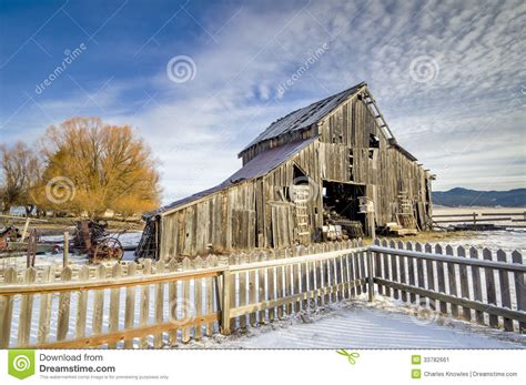 Rustic Old Weathered Barn In The Winter Stock Image