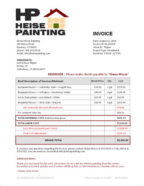 Free Printable Painters Invoice And Sample Painting Invoice Template
