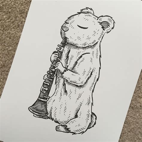 A5 Musical Animal Art Print Clarinet Playing Etsy