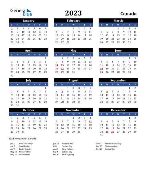 2023 Canada Calendar With Holidays