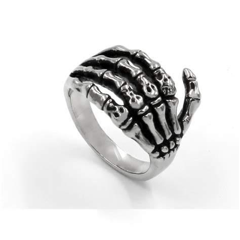 Valily Jewelry Men Ring White Vintage Punk Skeleton Rings Stainless