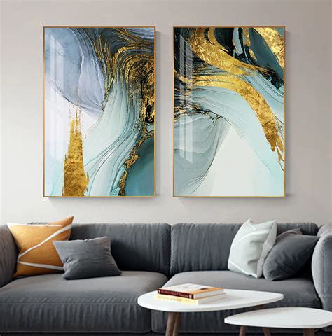 Modern Luxury Abstract Wall Art Golden Blue Luxury