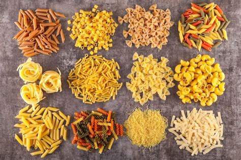 Free Photo Different Raw Pasta Types Top View