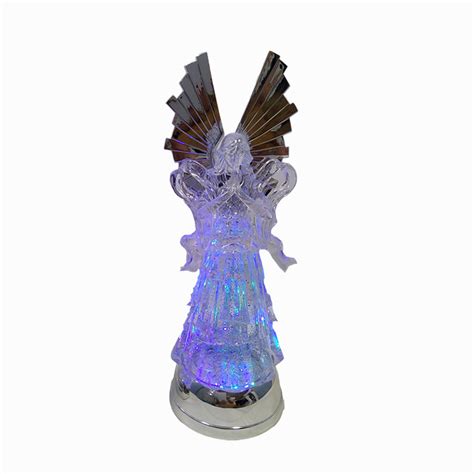 Custom Christmas Decor Led Light Water Spinning Acrylic Angel Figurine