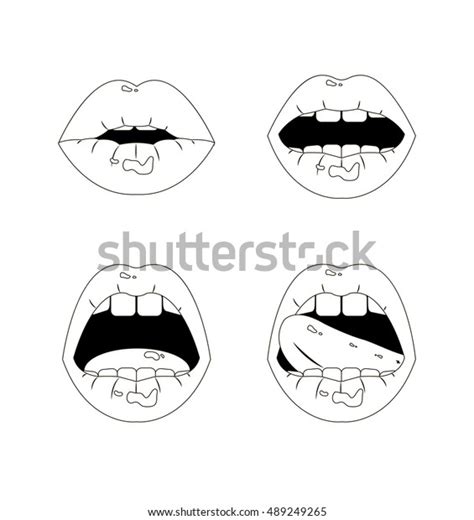 set four sexy open mouths tongue stock illustration 489249265