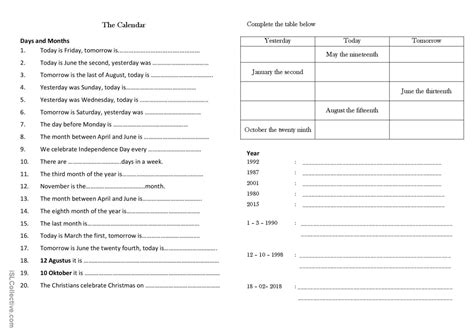 Calendar English Esl Worksheets Pdf And Doc
