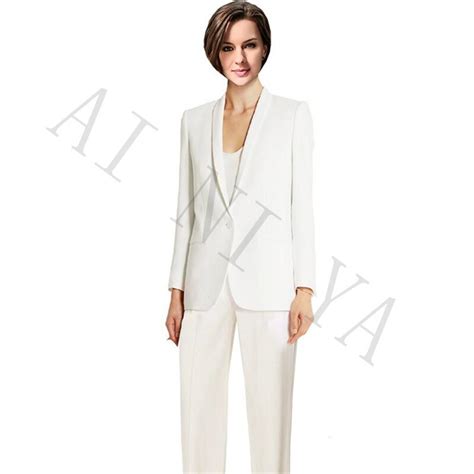 Jacketpants Women Business Suits Ivory Single Breasted