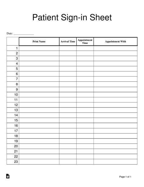 Printable Patient Sign In Sheet Printable Blank World