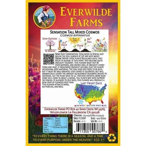 Everwilde Farms 500 Sensation Tall Mixed Cosmos Garden Flower Seeds